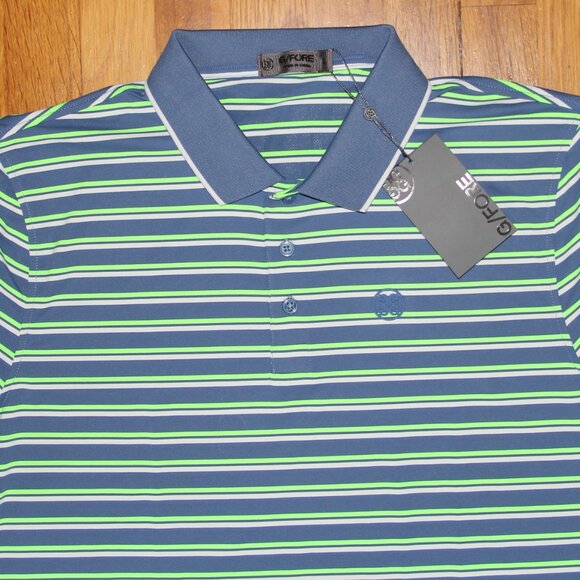 G/FORE Perforated Stripe Banded Golf Polo Shirt Mens L Slate Blue